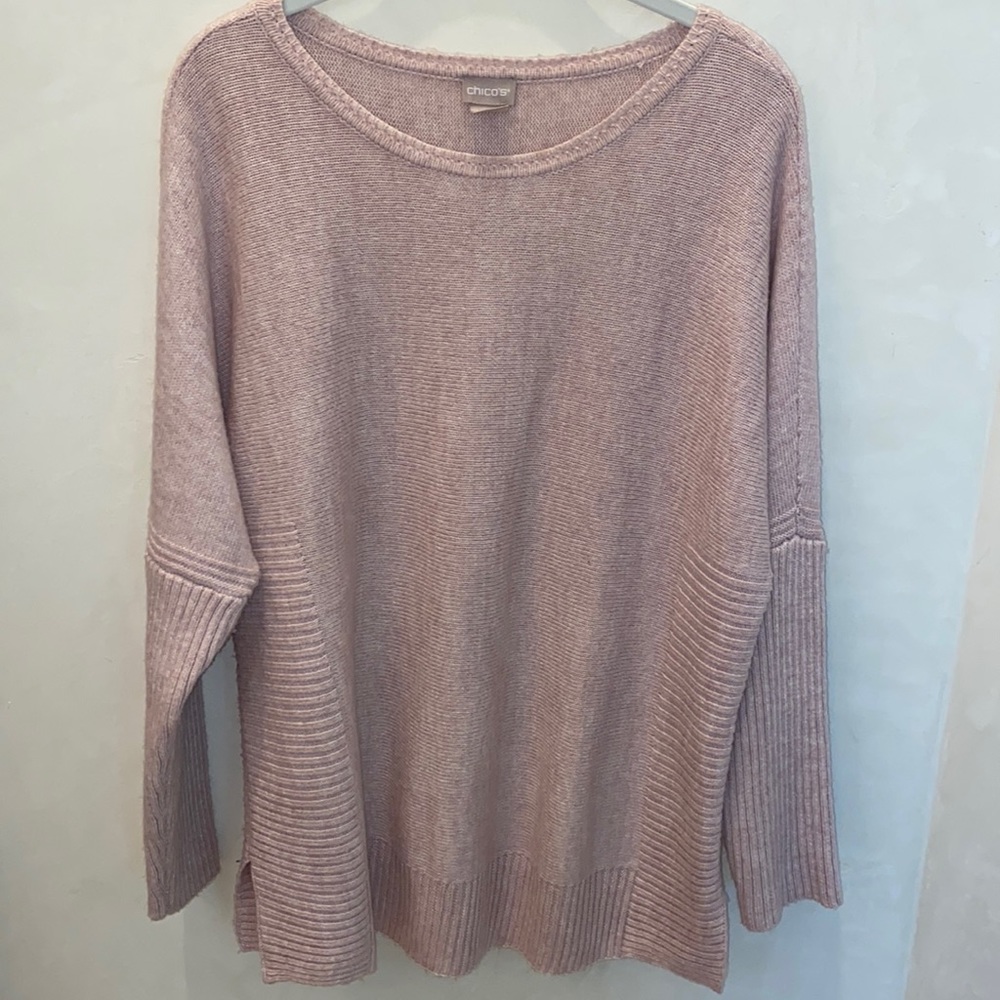 Beautiful Chico's Pink Ribbed Detail Pullover Sweater